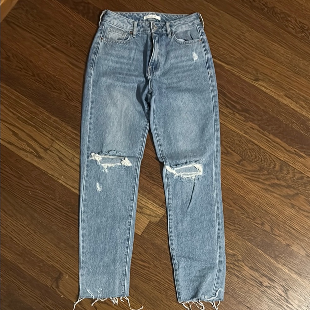 PacSun Blue Straight Leg Jeans with Distressed Details